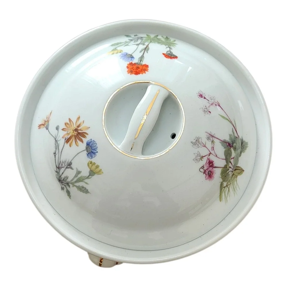 Louis‎ Lourioux Le Faune French Porcelain Floral Lidded Casserole Dish Gold Gilt